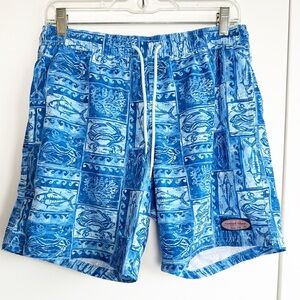 Vineyard Vines Men's Swim Trunks Blue Crabs and Fish Small Preppy Old Money